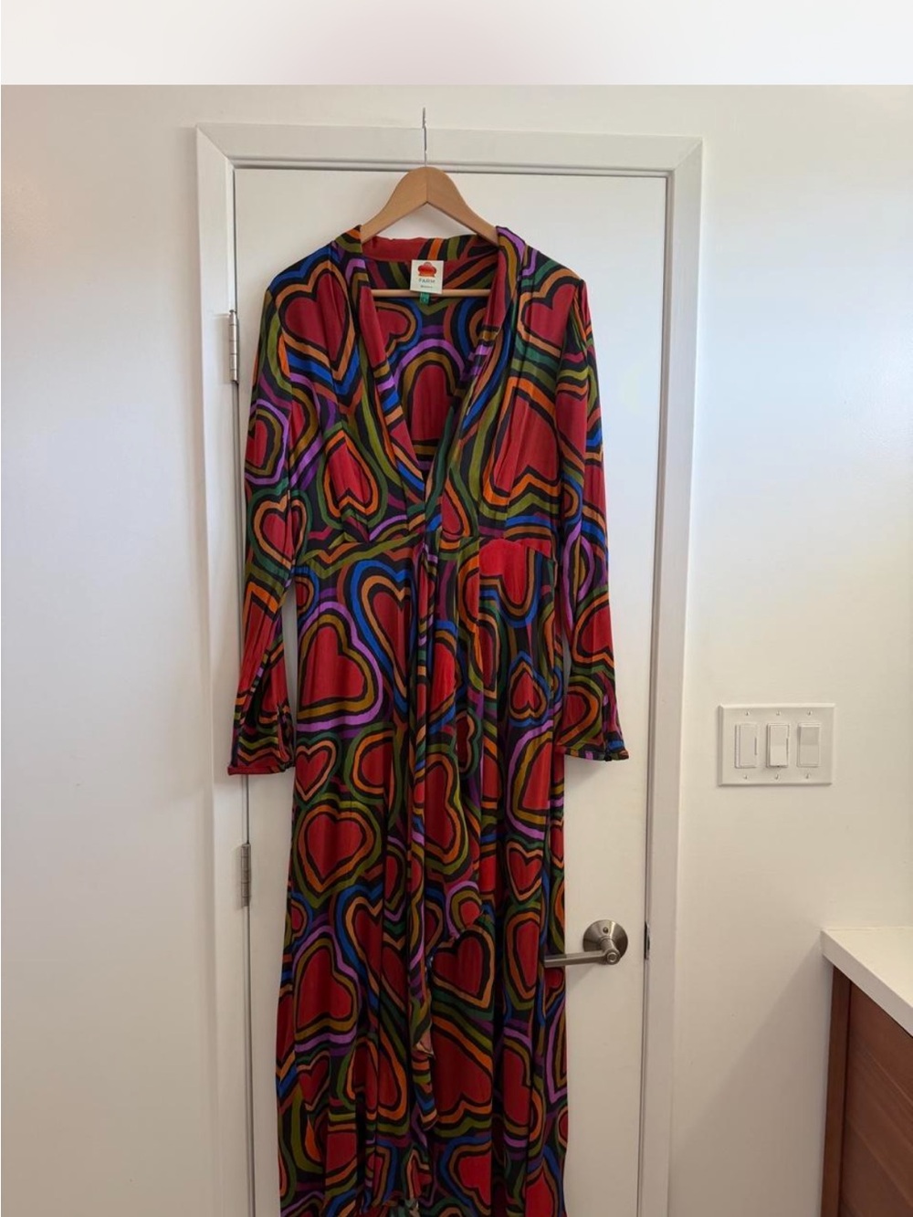 FARM Rio Red Multicolor Heart Midi Dress